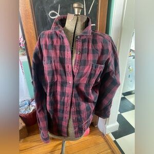 Women's Vintage Woolrich Maroon Red and Black Plaid Flannel Workshirt XL